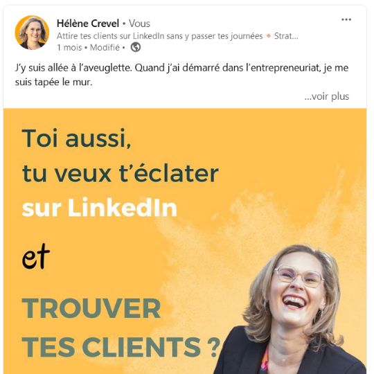 Exemple de post LinkedIn MOFU Hélène Crevel